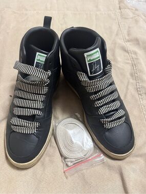 Puma x Rhuigi Suede Mid Black High-Top Sneakers with Patterned Laces